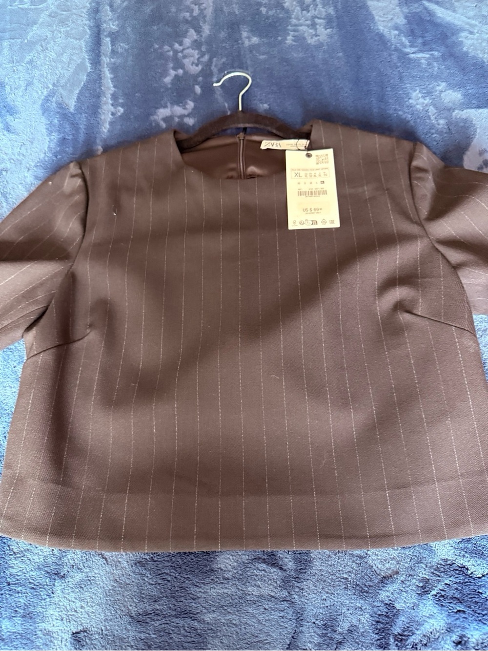 NWT Zara Black Pinstripe Cropped Structured Top XL Tailored Long Sleeve